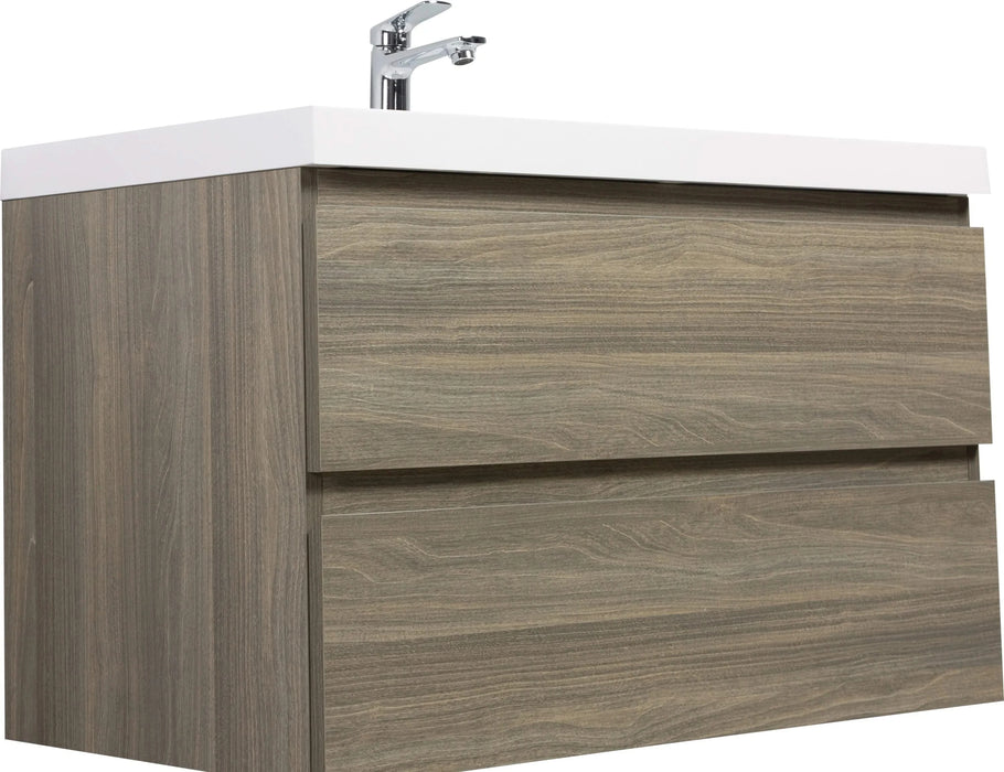 36' Floating Bathroom Vanity with Sink, Modern Wall-Mounted Bathroom Storage Vanity Cabinet with Resin Top Basin and Soft Close Drawers, Ash Grey 24V11-36AG Default -DTYStore