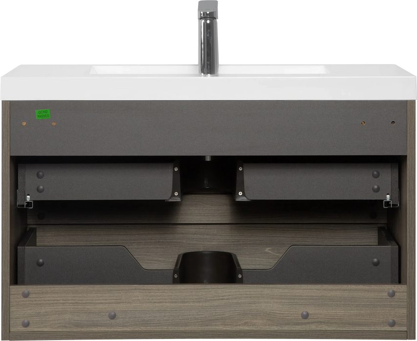 36' Floating Bathroom Vanity with Sink, Modern Wall-Mounted Bathroom Storage Vanity Cabinet with Resin Top Basin and Soft Close Drawers, Ash Grey 24V11-36AG Default -DTYStore