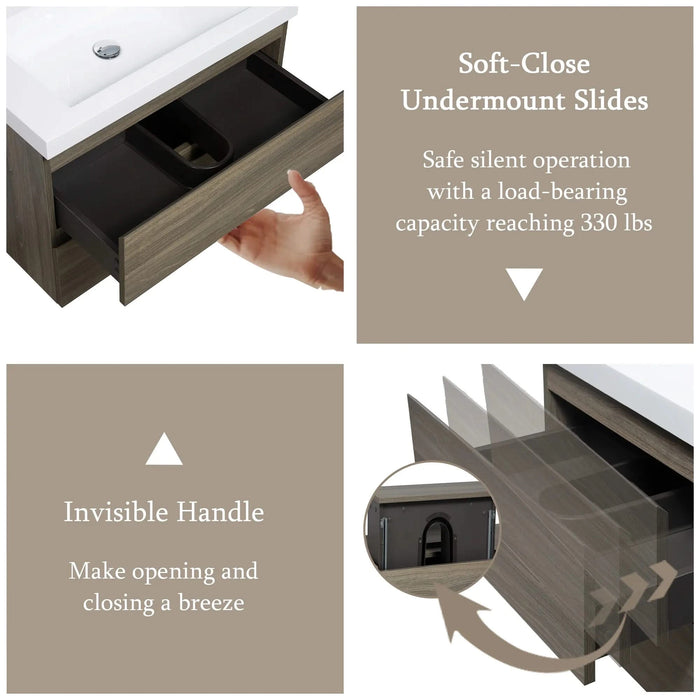 36' Floating Bathroom Vanity with Sink, Modern Wall-Mounted Bathroom Storage Vanity Cabinet with Resin Top Basin and Soft Close Drawers, Ash Grey 24V11-36AG Default -DTYStore