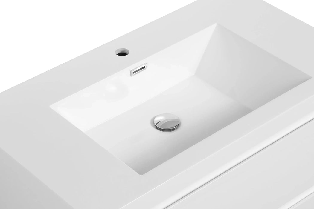 36' Floating Bathroom Vanity with Sink, Modern Wall-Mounted Bathroom Storage Vanity Cabinet with Resin Top Basin and Soft Close Drawers, Glossy White 24V11-36GW Default -DTYStore