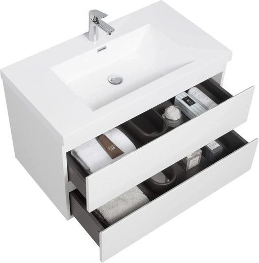 36' Floating Bathroom Vanity with Sink, Modern Wall-Mounted Bathroom Storage Vanity Cabinet with Resin Top Basin and Soft Close Drawers, Glossy White 24V11-36GW Default -DTYStore