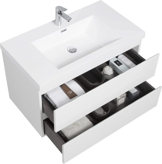 36' Floating Bathroom Vanity with Sink, Modern Wall-Mounted Bathroom Storage Vanity Cabinet with Resin Top Basin and Soft Close Drawers, Glossy White 24V11-36GW Default -DTYStore