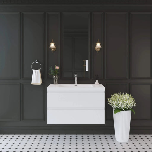 36' Floating Bathroom Vanity with Sink, Modern Wall-Mounted Bathroom Storage Vanity Cabinet with Resin Top Basin and Soft Close Drawers, Glossy White 24V11-36GW Default -DTYStore