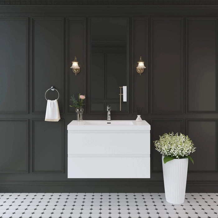36' Floating Bathroom Vanity with Sink, Modern Wall-Mounted Bathroom Storage Vanity Cabinet with Resin Top Basin and Soft Close Drawers, Glossy White 24V11-36GW Default -DTYStore