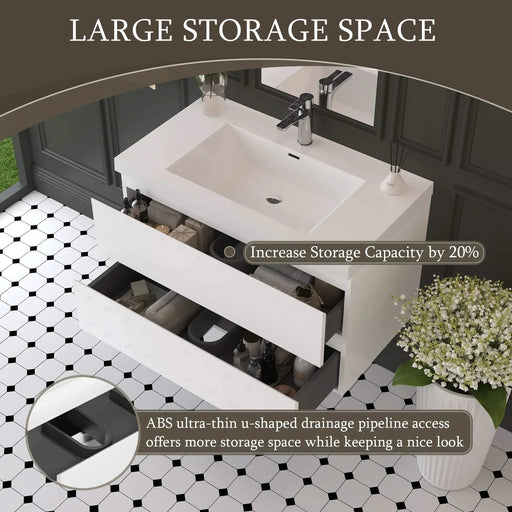 36' Floating Bathroom Vanity with Sink, Modern Wall-Mounted Bathroom Storage Vanity Cabinet with Resin Top Basin and Soft Close Drawers, Glossy White 24V11-36GW Default -DTYStore