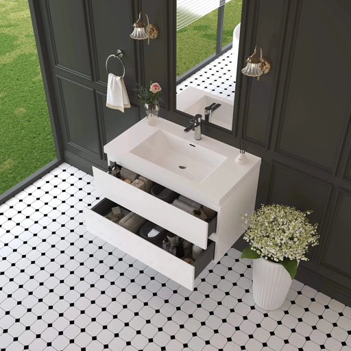 36' Floating Bathroom Vanity with Sink, Modern Wall-Mounted Bathroom Storage Vanity Cabinet with Resin Top Basin and Soft Close Drawers, Glossy White 24V11-36GW Default -DTYStore