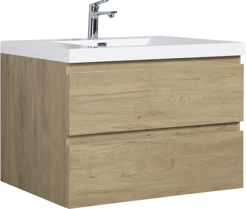 36' Floating Bathroom Vanity with Sink, Modern Wall-Mounted Bathroom Storage Vanity Cabinet with Resin Top Basin and Soft Close Drawers, Natural Oak 24V11-36NO Default -DTYStore