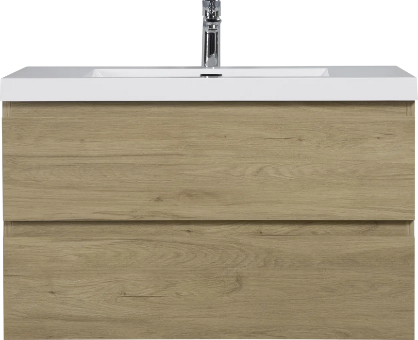 36' Floating Bathroom Vanity with Sink, Modern Wall-Mounted Bathroom Storage Vanity Cabinet with Resin Top Basin and Soft Close Drawers, Natural Oak 24V11-36NO Default -DTYStore