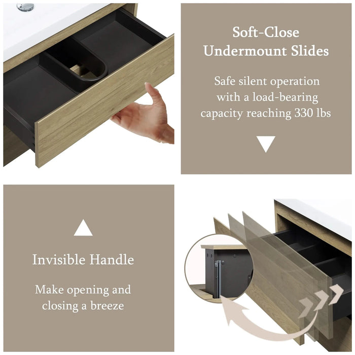 36' Floating Bathroom Vanity with Sink, Modern Wall-Mounted Bathroom Storage Vanity Cabinet with Resin Top Basin and Soft Close Drawers, Natural Oak 24V11-36NO Default -DTYStore