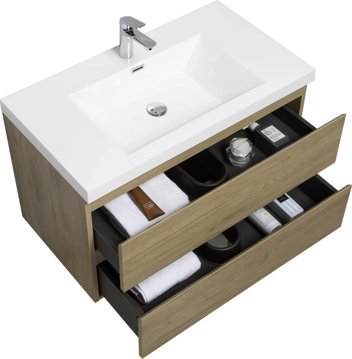 36' Floating Bathroom Vanity with Sink, Modern Wall-Mounted Bathroom Storage Vanity Cabinet with Resin Top Basin and Soft Close Drawers, Natural Oak 24V11-36NO Default -DTYStore