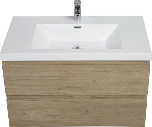 36' Floating Bathroom Vanity with Sink, Modern Wall-Mounted Bathroom Storage Vanity Cabinet with Resin Top Basin and Soft Close Drawers, Natural Oak 24V11-36NO Default -DTYStore