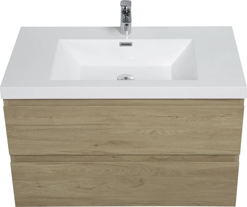 36' Floating Bathroom Vanity with Sink, Modern Wall-Mounted Bathroom Storage Vanity Cabinet with Resin Top Basin and Soft Close Drawers, Natural Oak 24V11-36NO Default -DTYStore