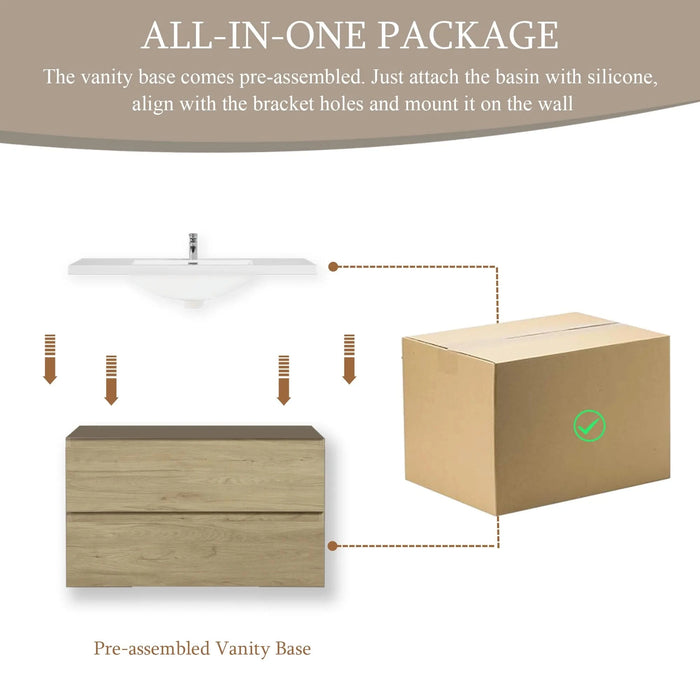 36' Floating Bathroom Vanity with Sink, Modern Wall-Mounted Bathroom Storage Vanity Cabinet with Resin Top Basin and Soft Close Drawers, Natural Oak 24V11-36NO Default -DTYStore