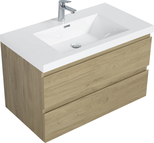 36' Floating Bathroom Vanity with Sink, Modern Wall-Mounted Bathroom Storage Vanity Cabinet with Resin Top Basin and Soft Close Drawers, Natural Oak 24V11-36NO Default -DTYStore
