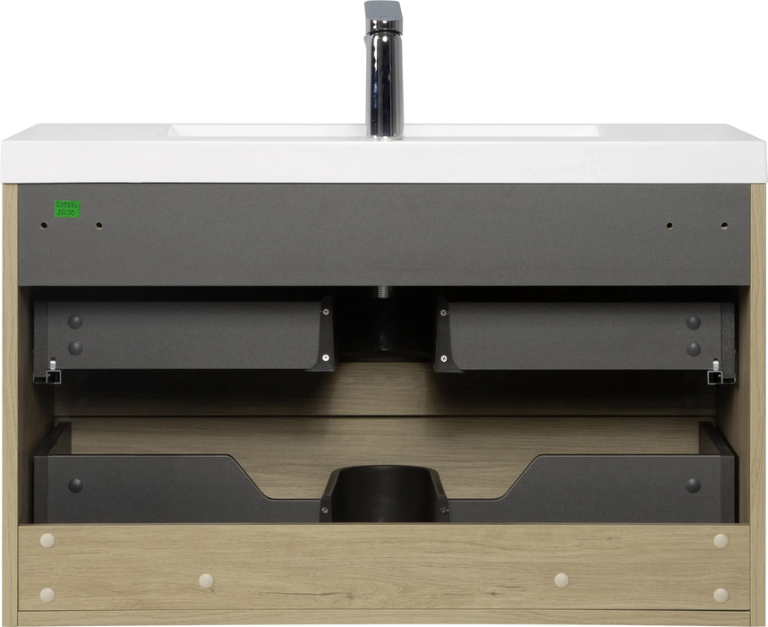 36' Floating Bathroom Vanity with Sink, Modern Wall-Mounted Bathroom Storage Vanity Cabinet with Resin Top Basin and Soft Close Drawers, Natural Oak 24V11-36NO Default -DTYStore