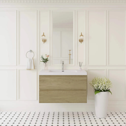 36' Floating Bathroom Vanity with Sink, Modern Wall-Mounted Bathroom Storage Vanity Cabinet with Resin Top Basin and Soft Close Drawers, Natural Oak 24V11-36NO Default -DTYStore
