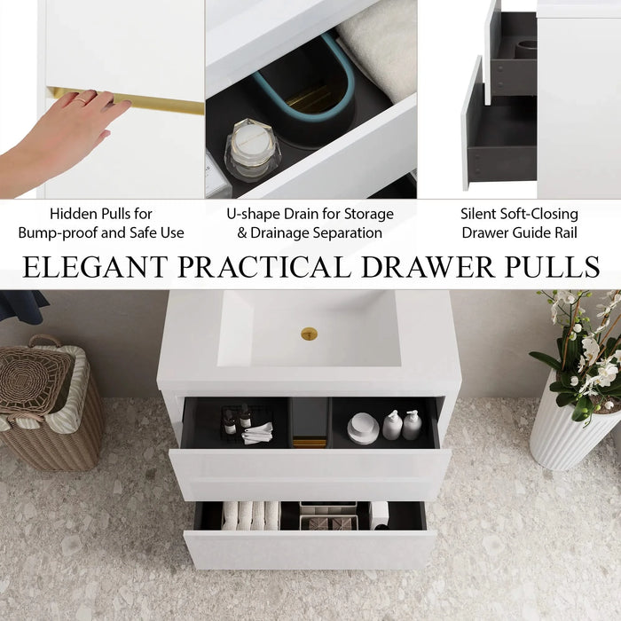 36' Freestanding Bathroom Vanity with Sink, Bathroom Storage Vanity Cabinet with Stone Resin Countertop and Soft Close Drawers, Glossy White 24V14-36GW Default -DTYStore