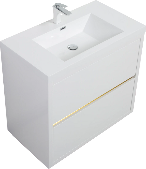 36' Freestanding Bathroom Vanity with Sink, Bathroom Storage Vanity Cabinet with Stone Resin Countertop and Soft Close Drawers, Glossy White 24V14-36GW Default -DTYStore