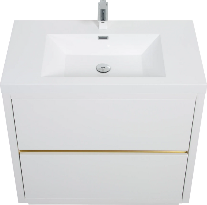 36' Freestanding Bathroom Vanity with Sink, Bathroom Storage Vanity Cabinet with Stone Resin Countertop and Soft Close Drawers, Glossy White 24V14-36GW Default -DTYStore