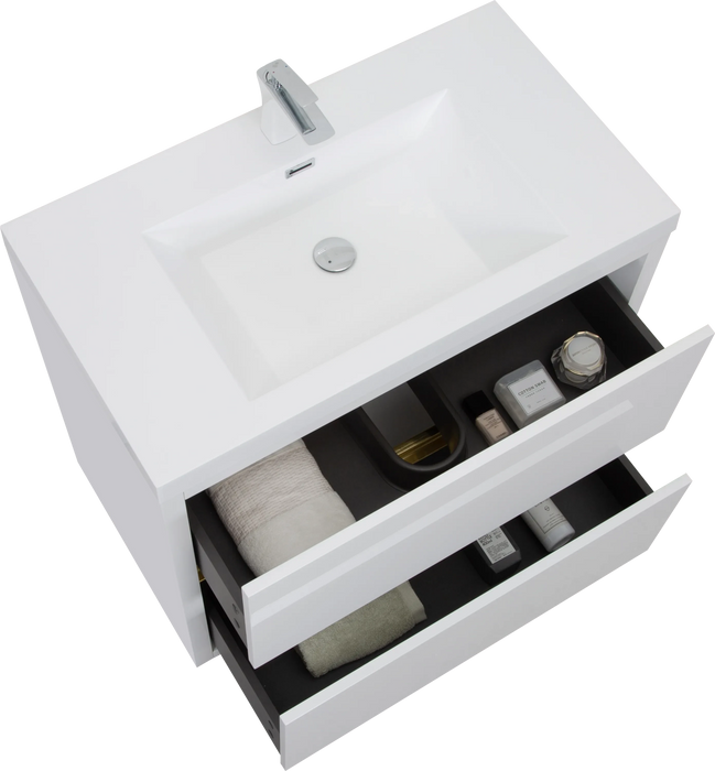 36' Freestanding Bathroom Vanity with Sink, Bathroom Storage Vanity Cabinet with Stone Resin Countertop and Soft Close Drawers, Glossy White 24V14-36GW Default -DTYStore