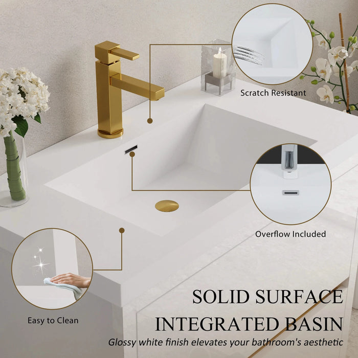 36' Freestanding Bathroom Vanity with Sink, Bathroom Storage Vanity Cabinet with Stone Resin Countertop and Soft Close Drawers, Glossy White 24V14-36GW Default -DTYStore