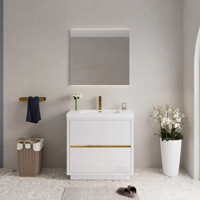 36' Freestanding Bathroom Vanity with Sink, Bathroom Storage Vanity Cabinet with Stone Resin Countertop and Soft Close Drawers, Glossy White 24V14-36GW Default -DTYStore