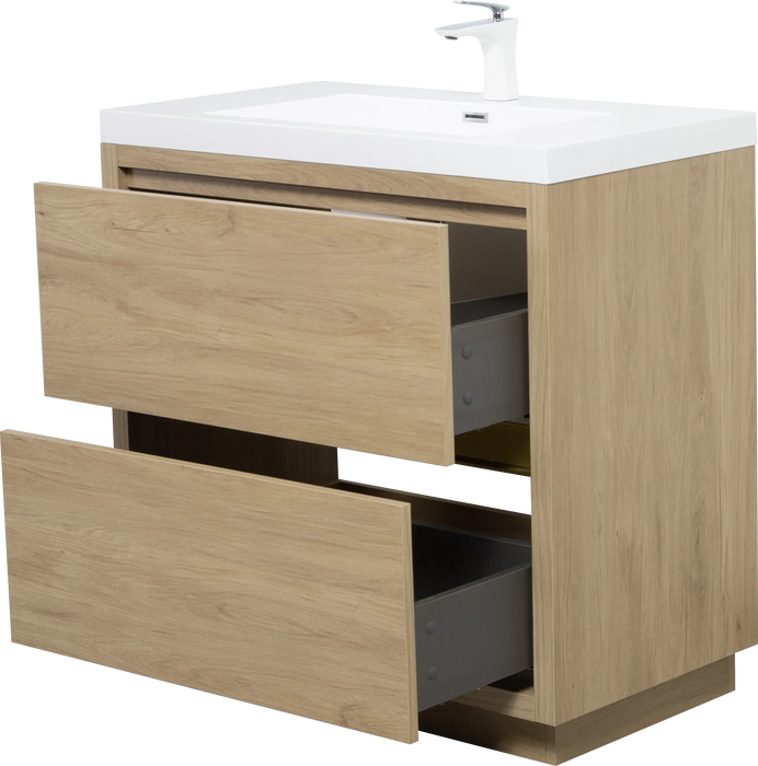 36' Freestanding Bathroom Vanity with Sink, Bathroom Storage Vanity Cabinet with Stone Resin Countertop and Soft Close Drawers, Natural Oak 24V14-36NO Default -DTYStore