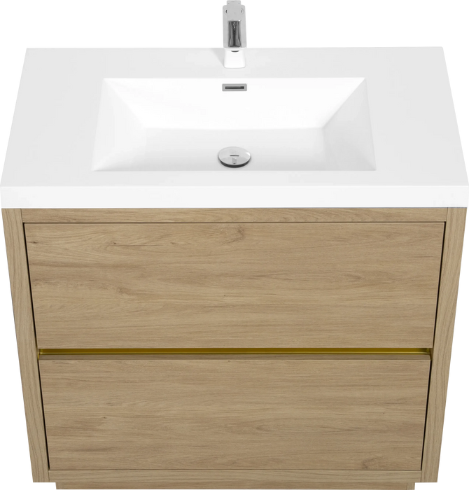 36' Freestanding Bathroom Vanity with Sink, Bathroom Storage Vanity Cabinet with Stone Resin Countertop and Soft Close Drawers, Natural Oak 24V14-36NO Default -DTYStore