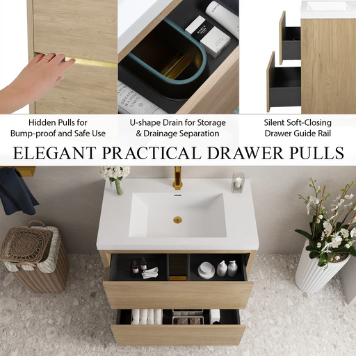 36' Freestanding Bathroom Vanity with Sink, Bathroom Storage Vanity Cabinet with Stone Resin Countertop and Soft Close Drawers, Natural Oak 24V14-36NO Default -DTYStore