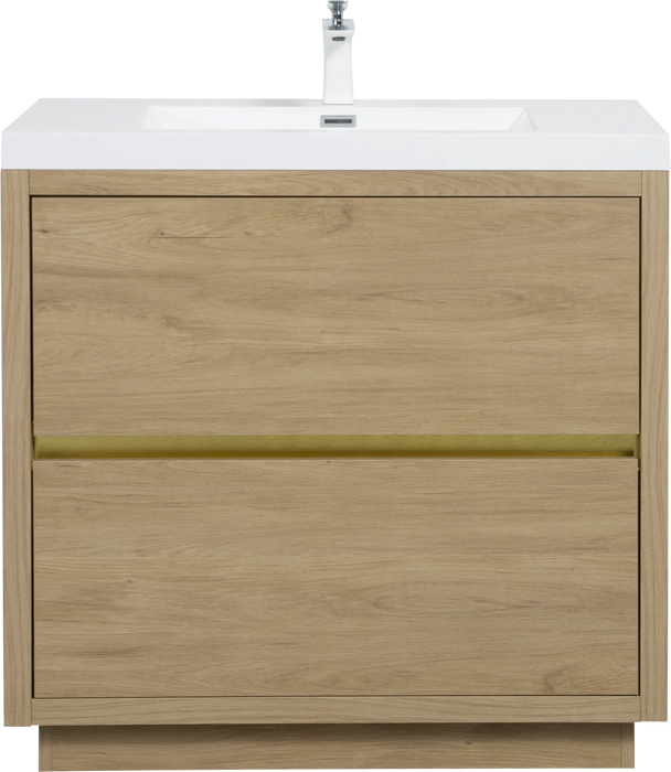 36' Freestanding Bathroom Vanity with Sink, Bathroom Storage Vanity Cabinet with Stone Resin Countertop and Soft Close Drawers, Natural Oak 24V14-36NO Default -DTYStore