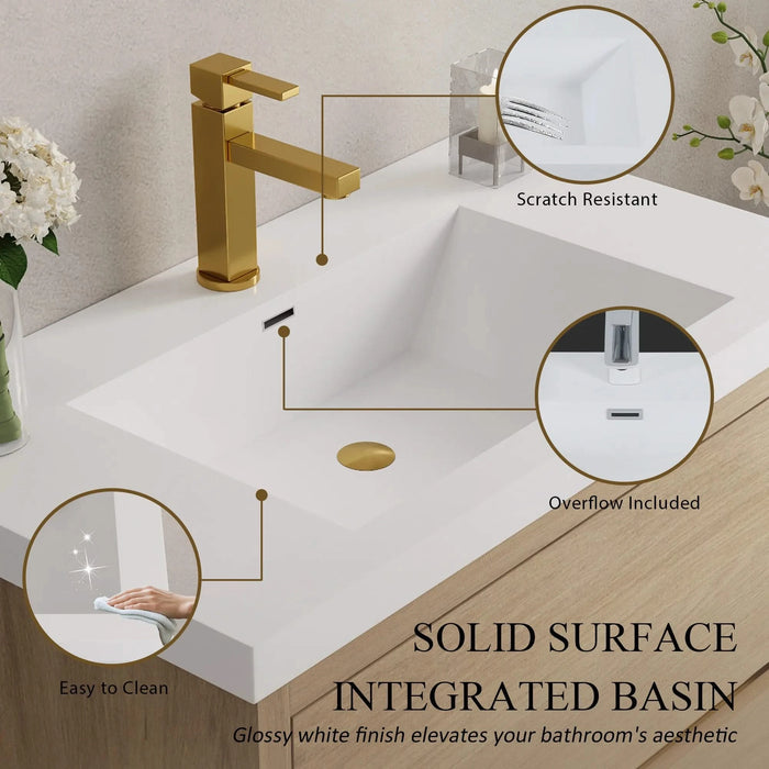 36' Freestanding Bathroom Vanity with Sink, Bathroom Storage Vanity Cabinet with Stone Resin Countertop and Soft Close Drawers, Natural Oak 24V14-36NO Default -DTYStore