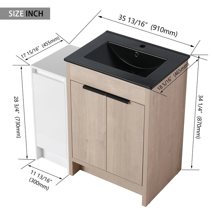36 Inch Freestanding Bathroom Vanity with Black Ceramic Sink and Storage Cabinets, Soft Closing Door, 02424+0312 Combination Cabinet, KD-Package Default -DTYStore