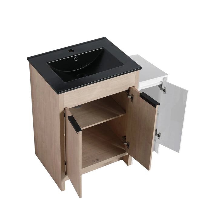 36 Inch Freestanding Bathroom Vanity with Black Ceramic Sink and Storage Cabinets, Soft Closing Door, 02424+0312 Combination Cabinet, KD-Package Default -DTYStore