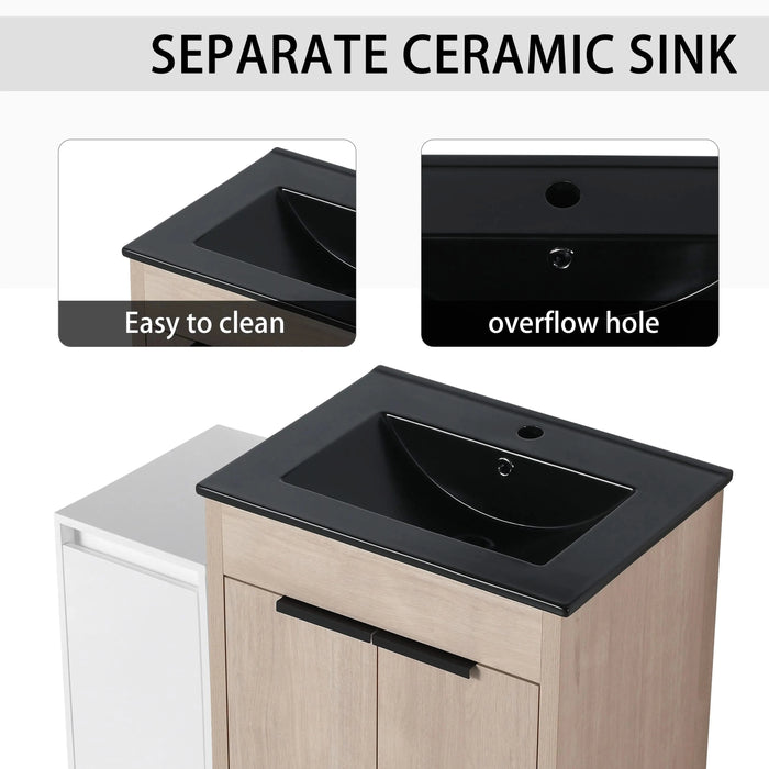 36 Inch Freestanding Bathroom Vanity with Black Ceramic Sink and Storage Cabinets, Soft Closing Door, 02424+0312 Combination Cabinet, KD-Package Default -DTYStore