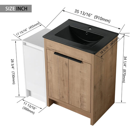 36 Inch Freestanding Bathroom Vanity with Black Ceramic Sink and Storage Cabinets, Soft Closing Door, 02424IMO+0312 Combination Cabinet, KD-Package Default -DTYStore