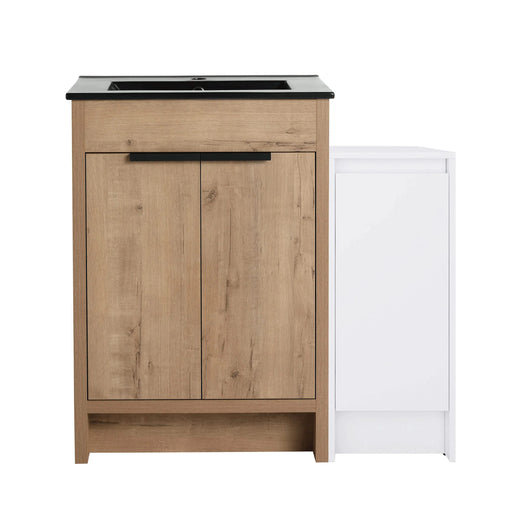 36 Inch Freestanding Bathroom Vanity with Black Ceramic Sink and Storage Cabinets, Soft Closing Door, 02424IMO+0312 Combination Cabinet, KD-Package Default -DTYStore