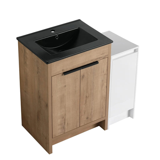 36 Inch Freestanding Bathroom Vanity with Black Ceramic Sink and Storage Cabinets, Soft Closing Door, 02424IMO+0312 Combination Cabinet, KD-Package Default -DTYStore