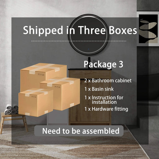 36 Inch Freestanding Bathroom Vanity with Black Ceramic Sink and Storage Cabinets, Soft Closing Door, 02424IMO+0312 Combination Cabinet, KD-Package Default -DTYStore