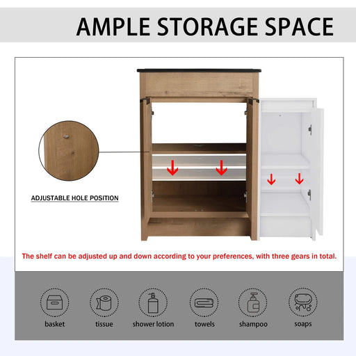 36 Inch Freestanding Bathroom Vanity with Black Ceramic Sink and Storage Cabinets, Soft Closing Door, 02424IMO+0312 Combination Cabinet, KD-Package Default -DTYStore