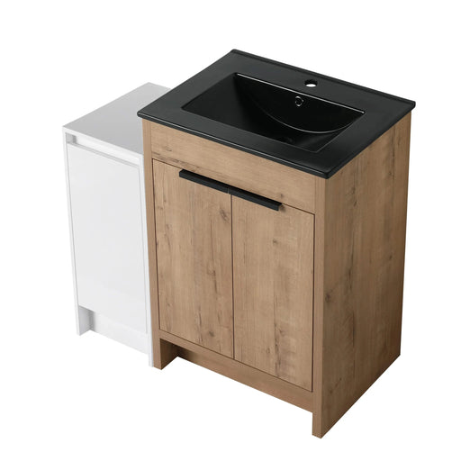 36 Inch Freestanding Bathroom Vanity with Black Ceramic Sink and Storage Cabinets, Soft Closing Door, 02424IMO+0312 Combination Cabinet, KD-Package Default -DTYStore