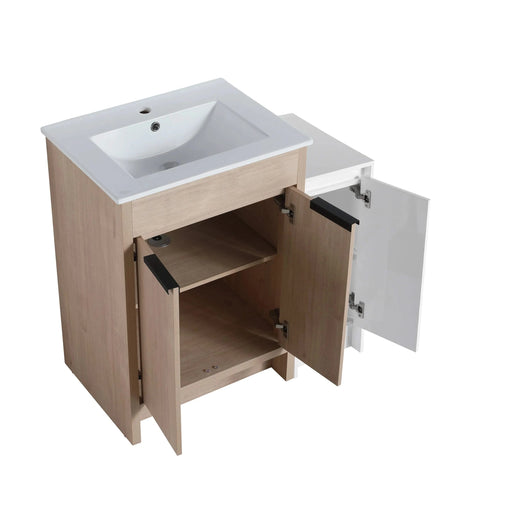 36 Inch Freestanding Bathroom Vanity with Ceramic Sink and Storage Cabinets, Soft Closing Door, 02424+0312 Combination Cabinet, KD-Package Default -DTYStore