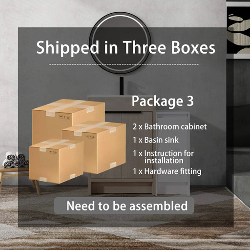 36 Inch Freestanding Bathroom Vanity with Ceramic Sink and Storage Cabinets, Soft Closing Door, 02424+0312 Combination Cabinet, KD-Package Default -DTYStore