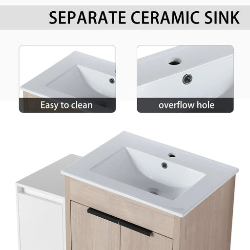 36 Inch Freestanding Bathroom Vanity with Ceramic Sink and Storage Cabinets, Soft Closing Door, 02424+0312 Combination Cabinet, KD-Package Default -DTYStore