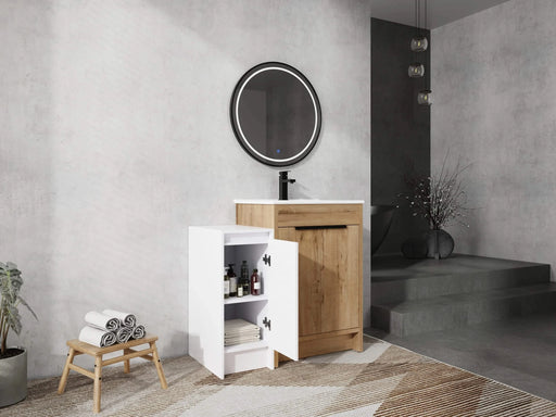 36 Inch Freestanding Bathroom Vanity with Ceramic Sink and Storage Cabinets, Soft Closing Door, 02424IMO+0312 Combination Cabinet, KD-Package Default -DTYStore