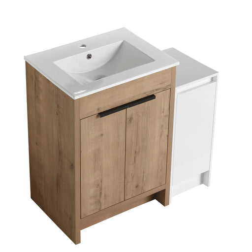 36 Inch Freestanding Bathroom Vanity with Ceramic Sink and Storage Cabinets, Soft Closing Door, 02424IMO+0312 Combination Cabinet, KD-Package Default -DTYStore