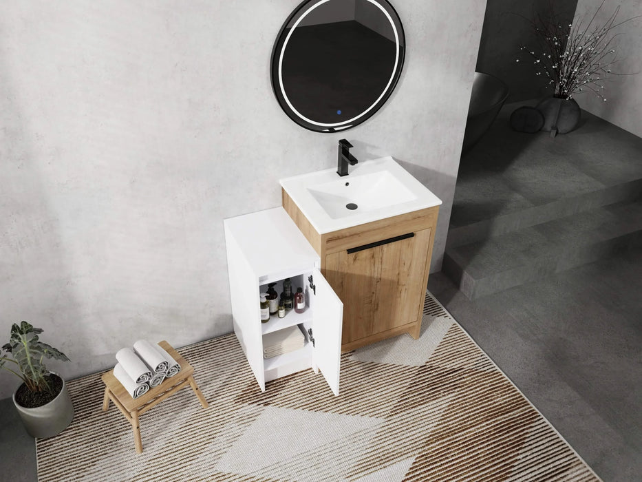 36 Inch Freestanding Bathroom Vanity with Ceramic Sink and Storage Cabinets, Soft Closing Door, 02424IMO+0312 Combination Cabinet, KD-Package Default -DTYStore