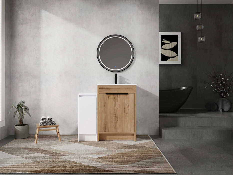 36 Inch Freestanding Bathroom Vanity with Ceramic Sink and Storage Cabinets, Soft Closing Door, 02424IMO+0312 Combination Cabinet, KD-Package Default -DTYStore