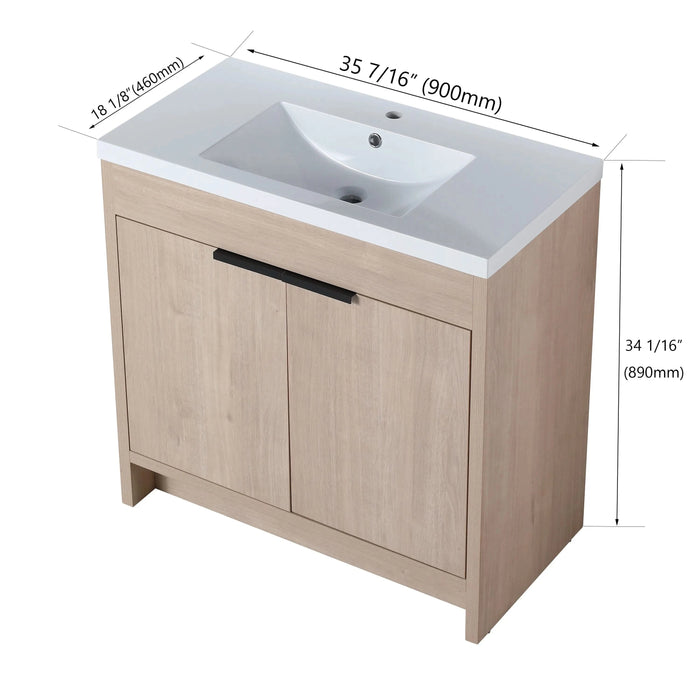 36 Inch Freestanding Bathroom Vanity with White Resin Sink & 2 Soft-Close Cabinet Doors (BVB02436PLO-GRB3640) Default -DTYStore