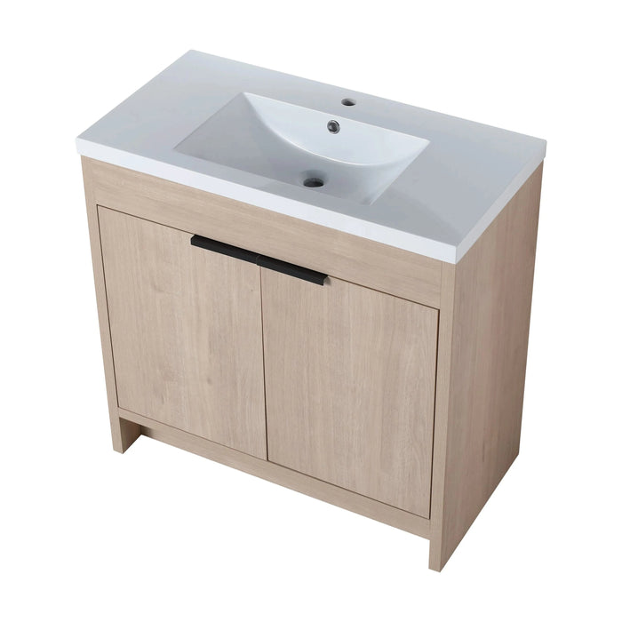 36 Inch Freestanding Bathroom Vanity with White Resin Sink & 2 Soft-Close Cabinet Doors (BVB02436PLO-GRB3640) Default -DTYStore