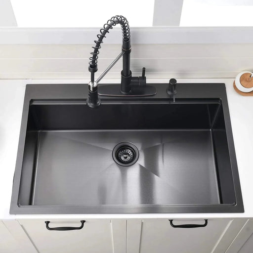 36 Inch Gunmetal Black Drop in Workstation kithchen Sink -36 'x 22' 16 Gauge Topmount Drop in Single Bowl Stainless Steel Kitchen Sink with Accessories Default -DTYStore